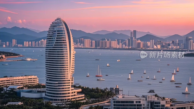 三亚凤凰岛帆船海景风景旅游度假区黄昏