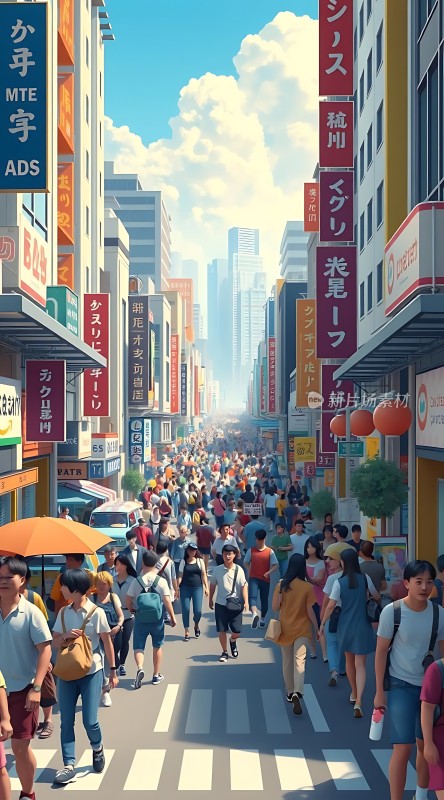 繁华都市街头人潮涌动热闹非凡