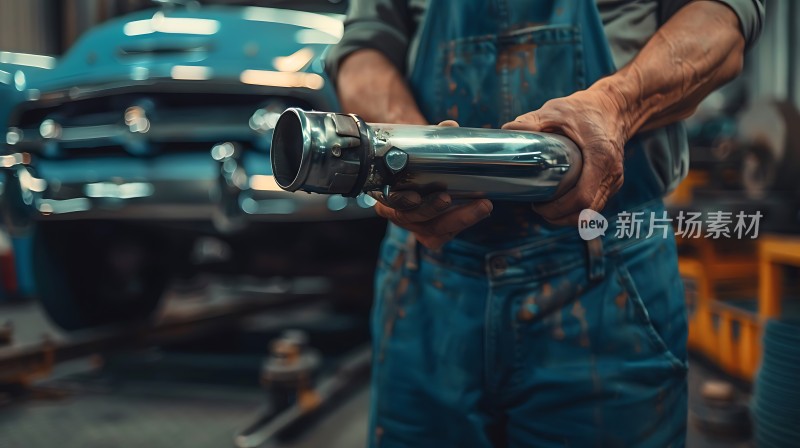 修车工手持排气管