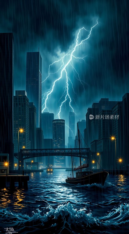 暴风雨中的城市河流