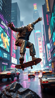 滑板少年飞跃城市街头