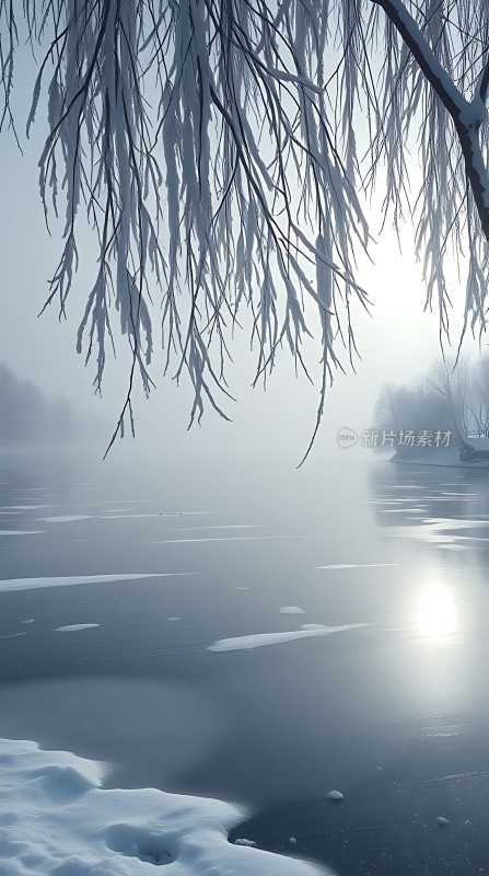 雪后初晴湖畔静景