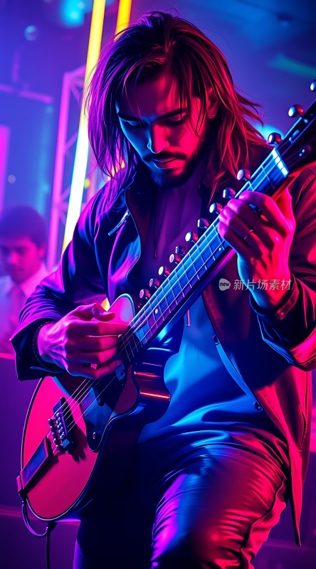 摇滚吉他手在舞台上的激情演奏