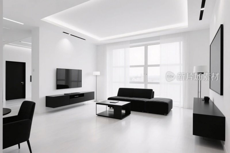 现代简约黑白客厅空间图