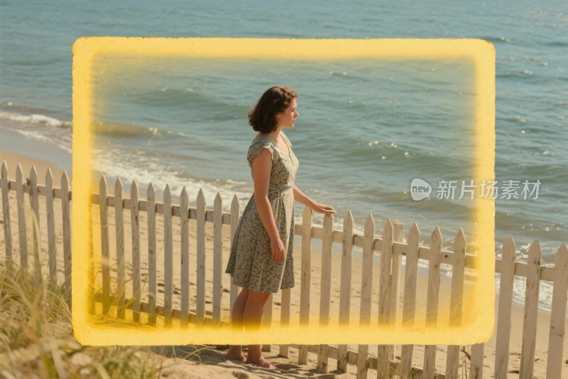 海边女性插画场景