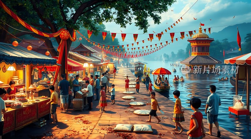 水上集市繁华夜市