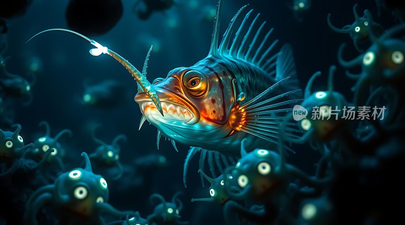深海奇鱼发光的眼睛与锋利牙齿