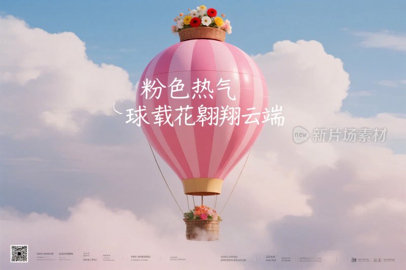 粉色热气球翱翔云端