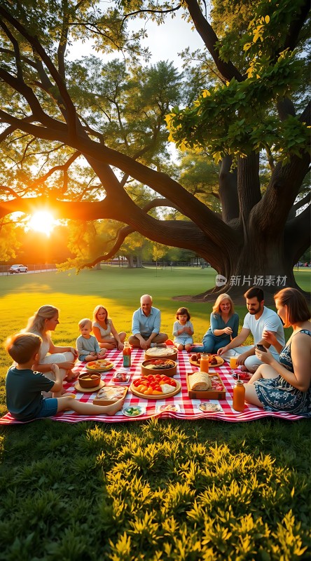 家庭野餐阳光下的温馨时刻