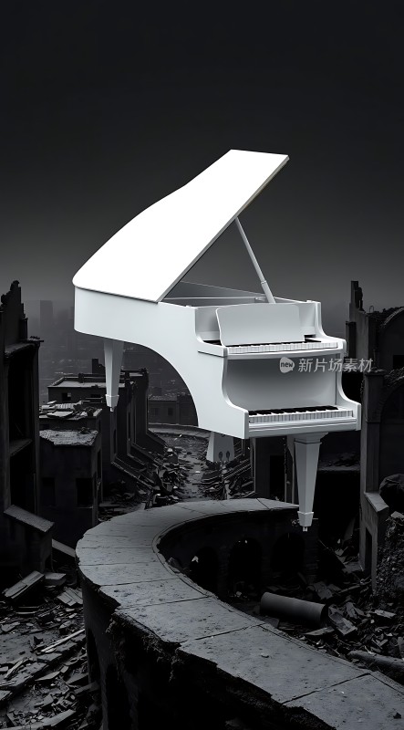 钢琴与废墟的对比