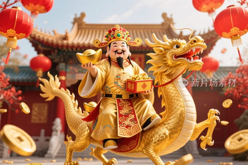 财神乘龙迎财图