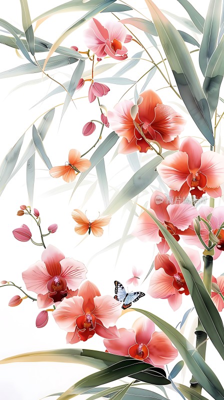 竹影花语蝶舞翩翩