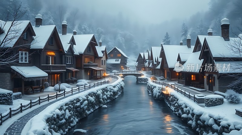 雪中小镇温馨宁静