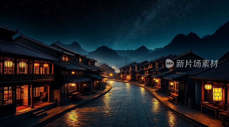 古街夜色灯火阑珊星光闪烁