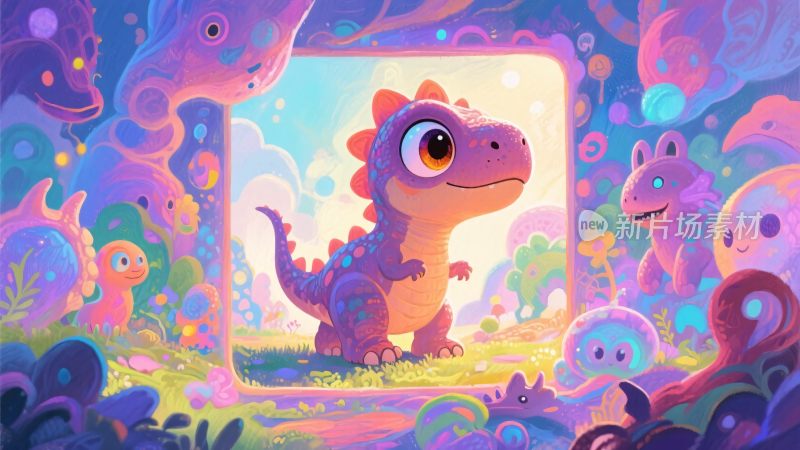 卡通恐龙奇幻插画