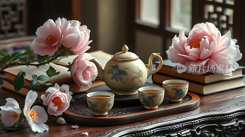 茶香四溢书香伴花影