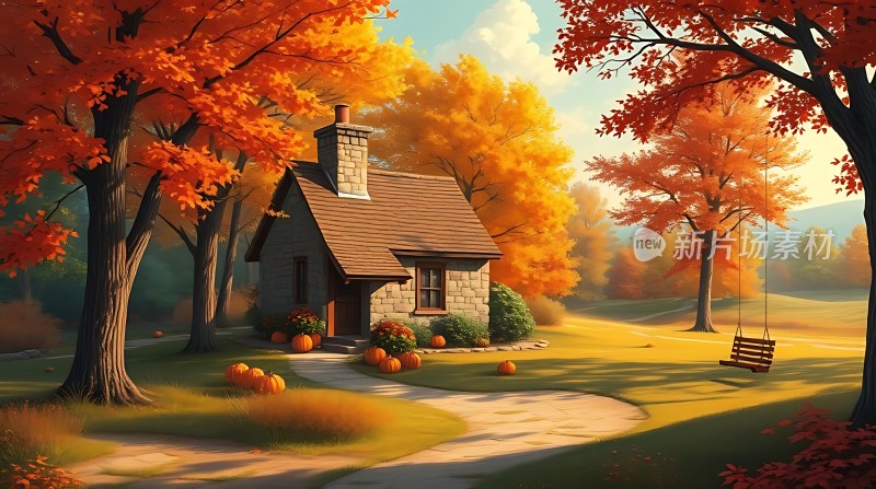 秋日小屋温馨宁静