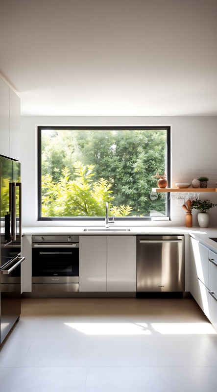 现代厨房设计自然光线充足绿意盎然