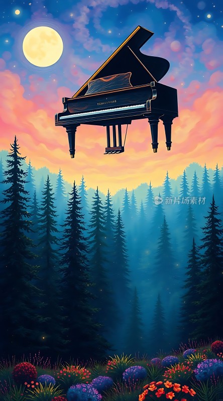 钢琴夜空森林