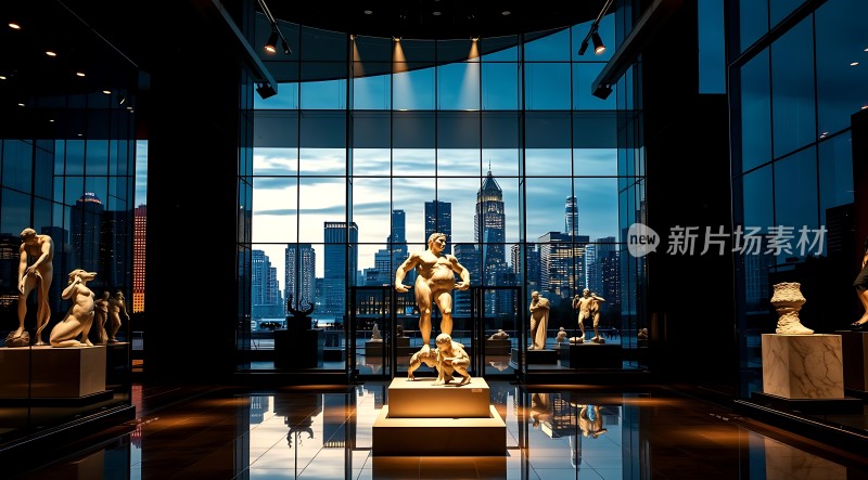 现代艺术馆之夜雕塑与城市天际线的对话
