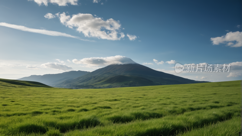 一片草地一座高山清风景图片