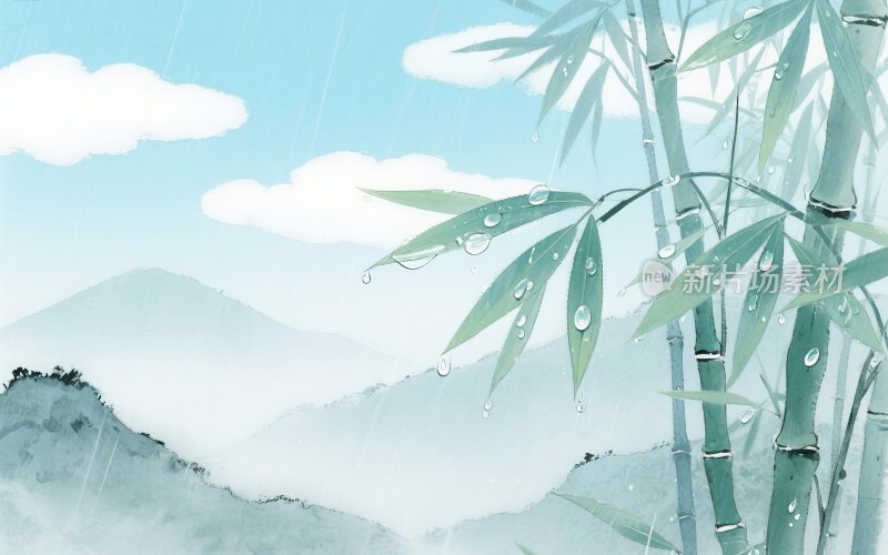谷雨中国风山水插画