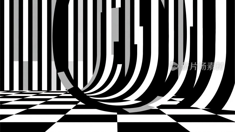 黑白条纹抽象空间画面