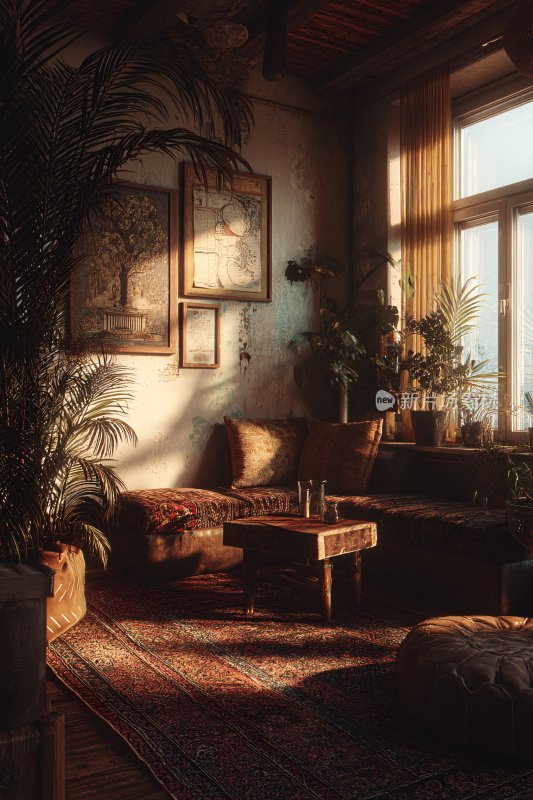 温馨室内阳光绿植场景