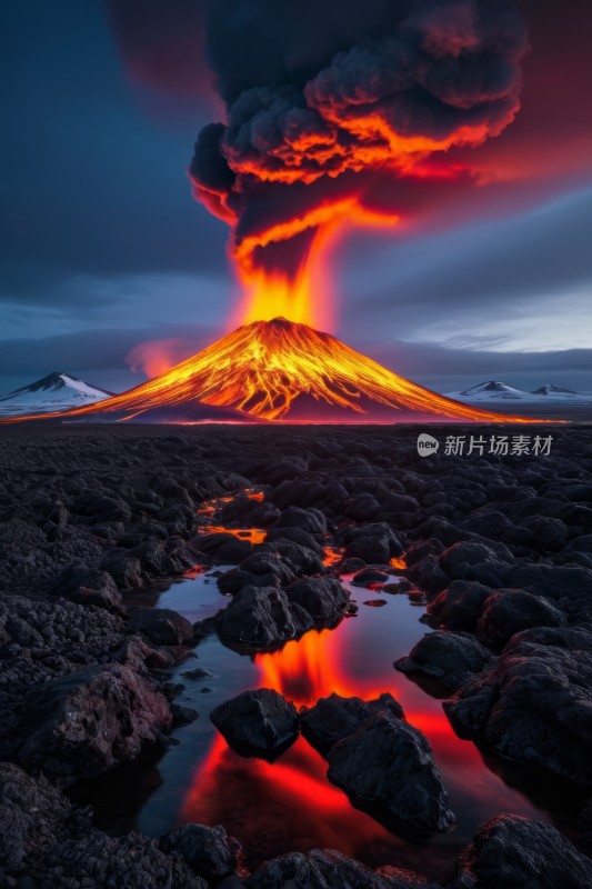 一座火山特写地面上有熔岩和熔岩风景图片