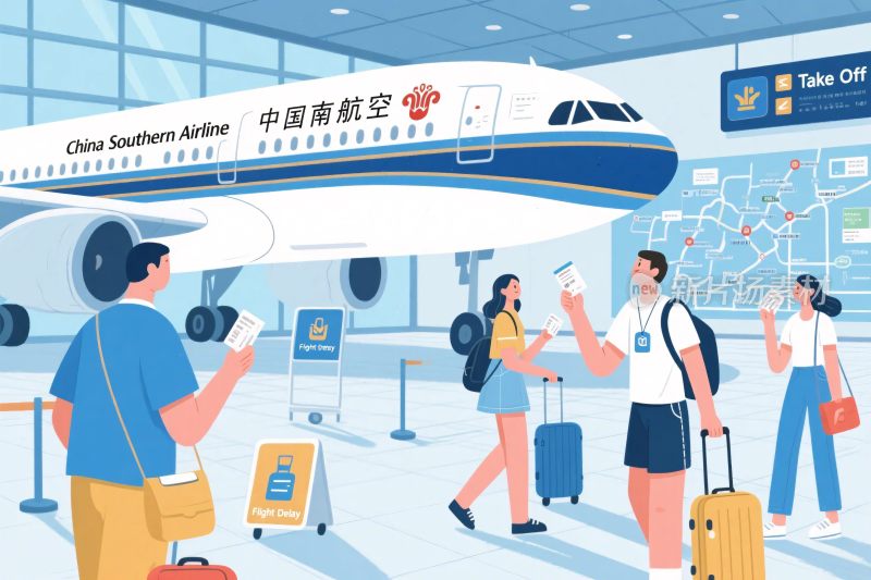 机场候机场景插画