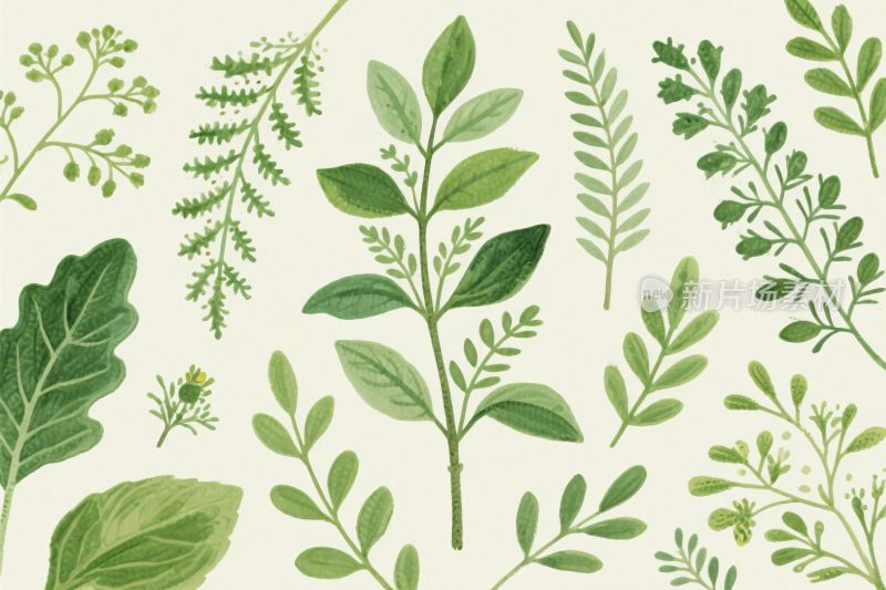 绿叶植物插画集合