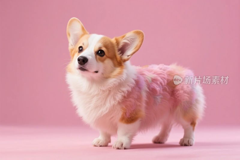 柯基犬粉色背景插画