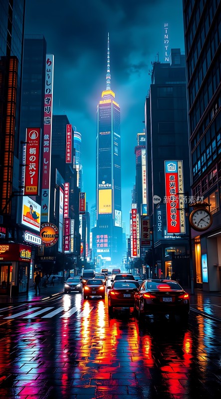 霓虹灯下的繁华都市夜景