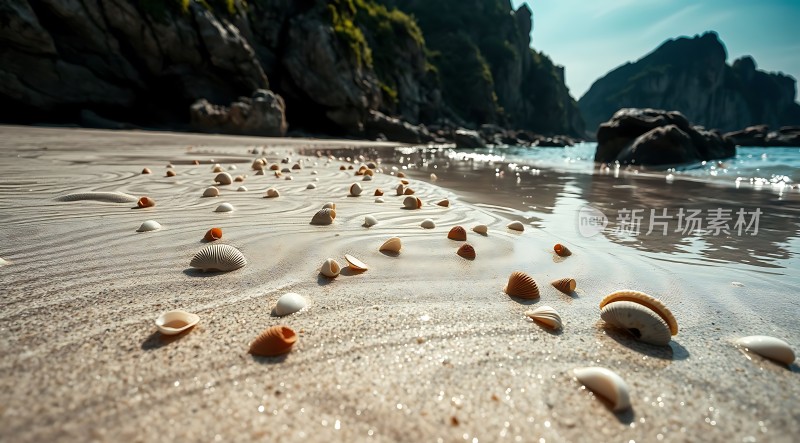 阳光下的贝壳沙滩