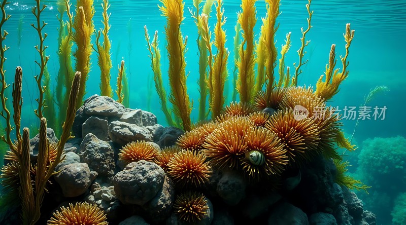 海底世界奇观海藻与海胆共舞