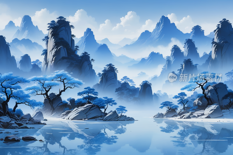 山水风景插画高清图片