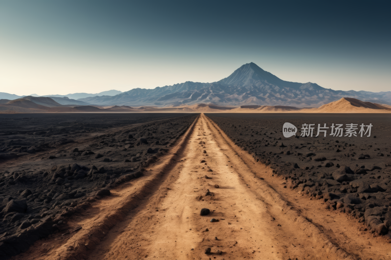 沙漠中央的土路山脉风光风景图片