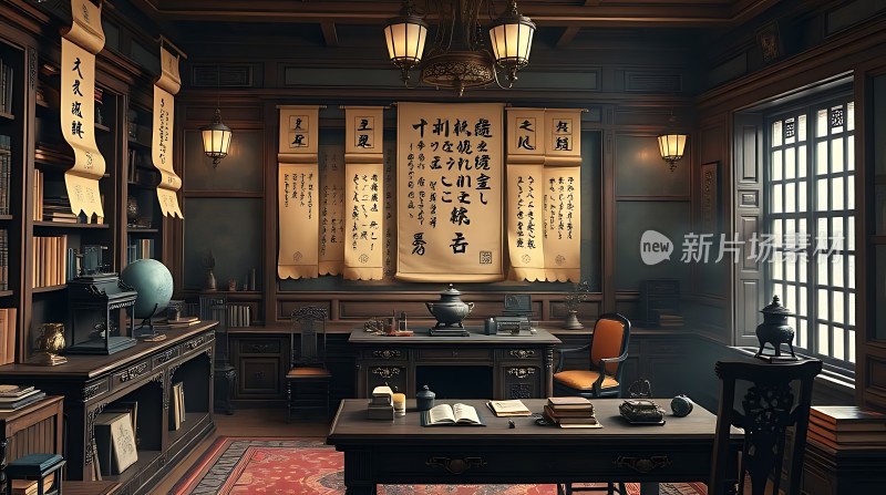 古风书房书卷飘香