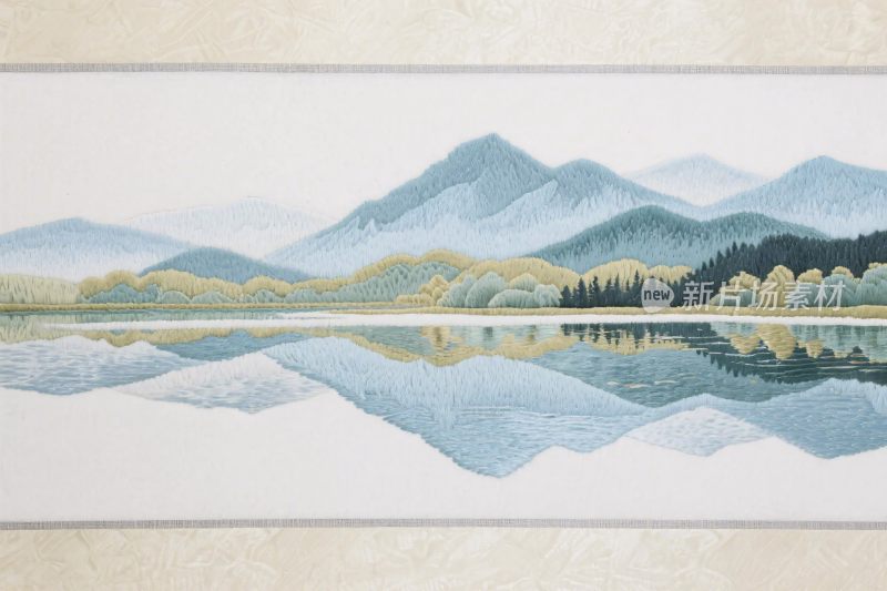山水湖景插画