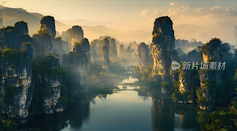 晨曦下的山水画卷