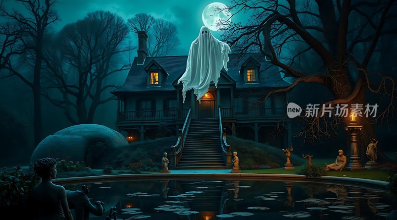 鬼影幢幢的夜晚幽灵环绕着神秘古宅