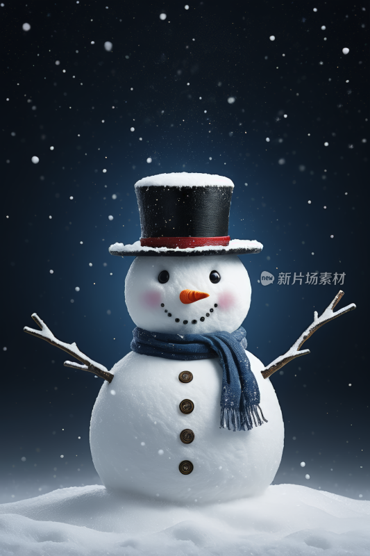 雪地里一个戴着帽子和围巾的雪人背景图片