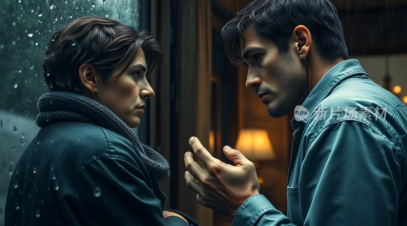 雨夜对话神秘男子与女子在昏暗灯光下深入交谈