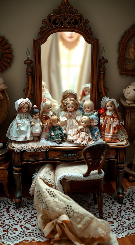 复古梳妆台上的娃娃们