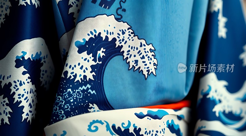 蓝色波浪图案服饰特写