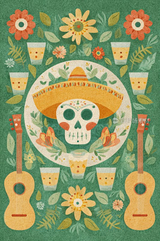 墨西哥风格骷髅插画图案