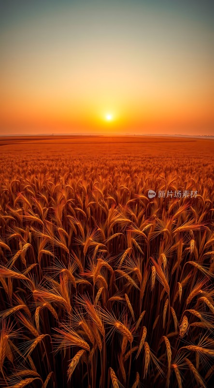 金色麦浪映夕阳