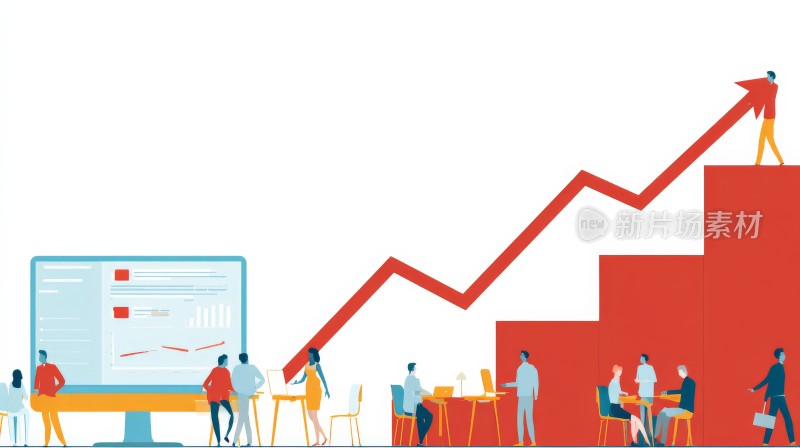 业绩攀升，商业职场白领团队合作，插画设计