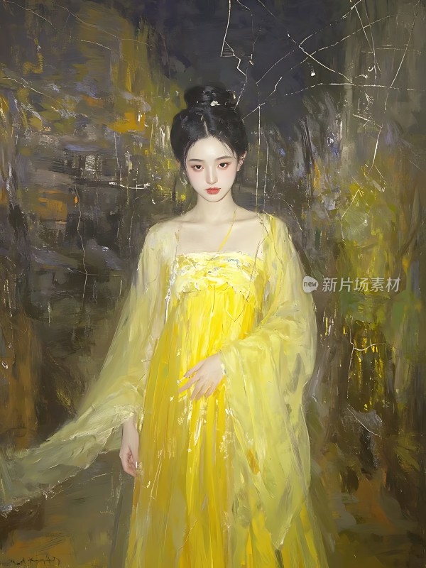 黄裙佳人映古风
