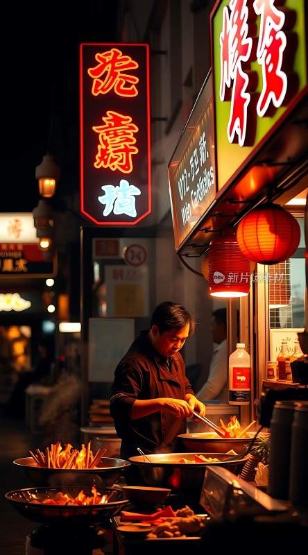 夜市美食街上的美味佳肴